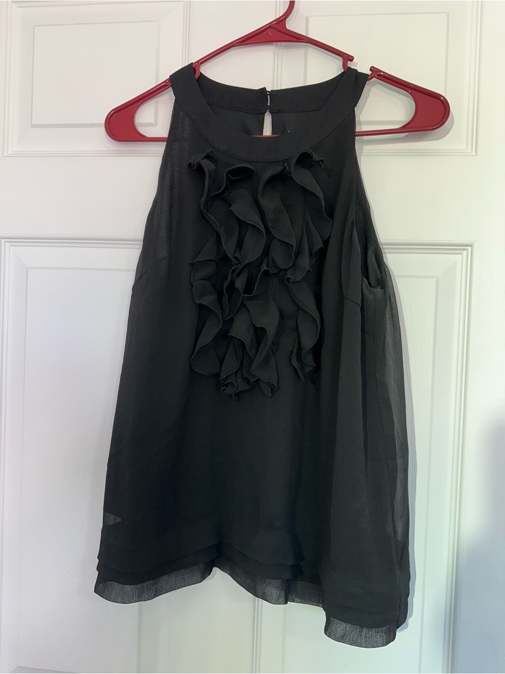 dressbarn Black Ruffle Front Sleeveless Top